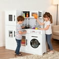 thumbnail image 3 of TLSUNNY Kids Play Kitchen, w/ Realistic Lights & Sounds, Washing Machine, Water Dispenser & Stove, Wooden Kitchen Playset for Toddlers Ages 3+, 3 of 8