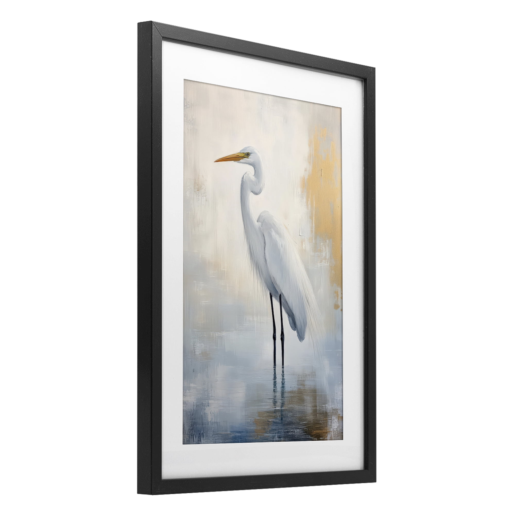 Stupell Industries Distressed Egret with Misty Reflection Black Framed Print Under Glass, design by Petal Prints Design