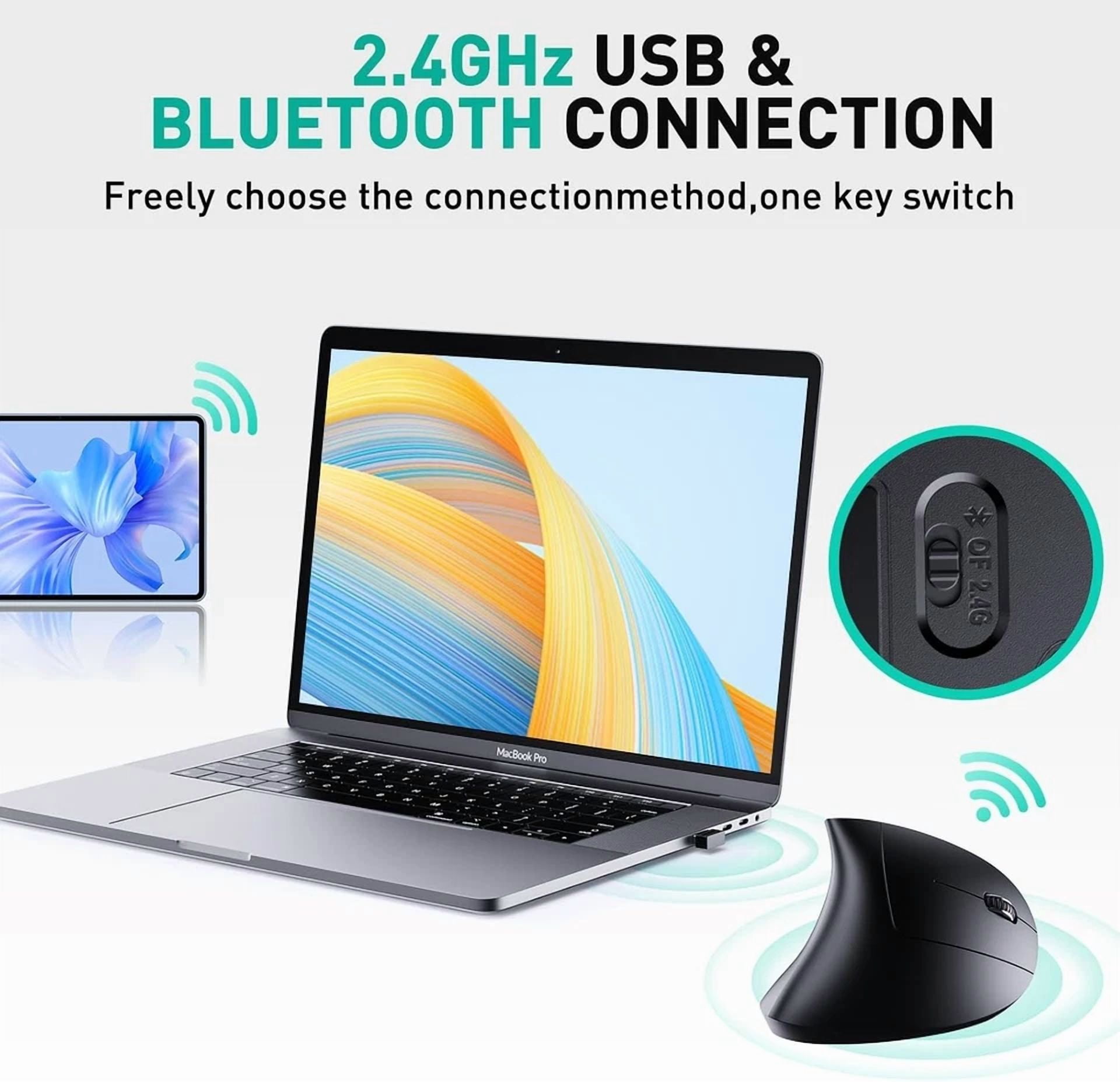 CRESTIN- Bluetooth And 2.4G (2-In-1) Rechargeable Wireless Mouse, Ergonomic Black