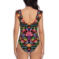 thumbnail image 6 of Yiaed Colorful Floral Embroidery Mexican Print Women's Ruffled One Piece Swimsuit V Neck Swimwear Slimming Monokini for Woman-XX-Large, 6 of 8
