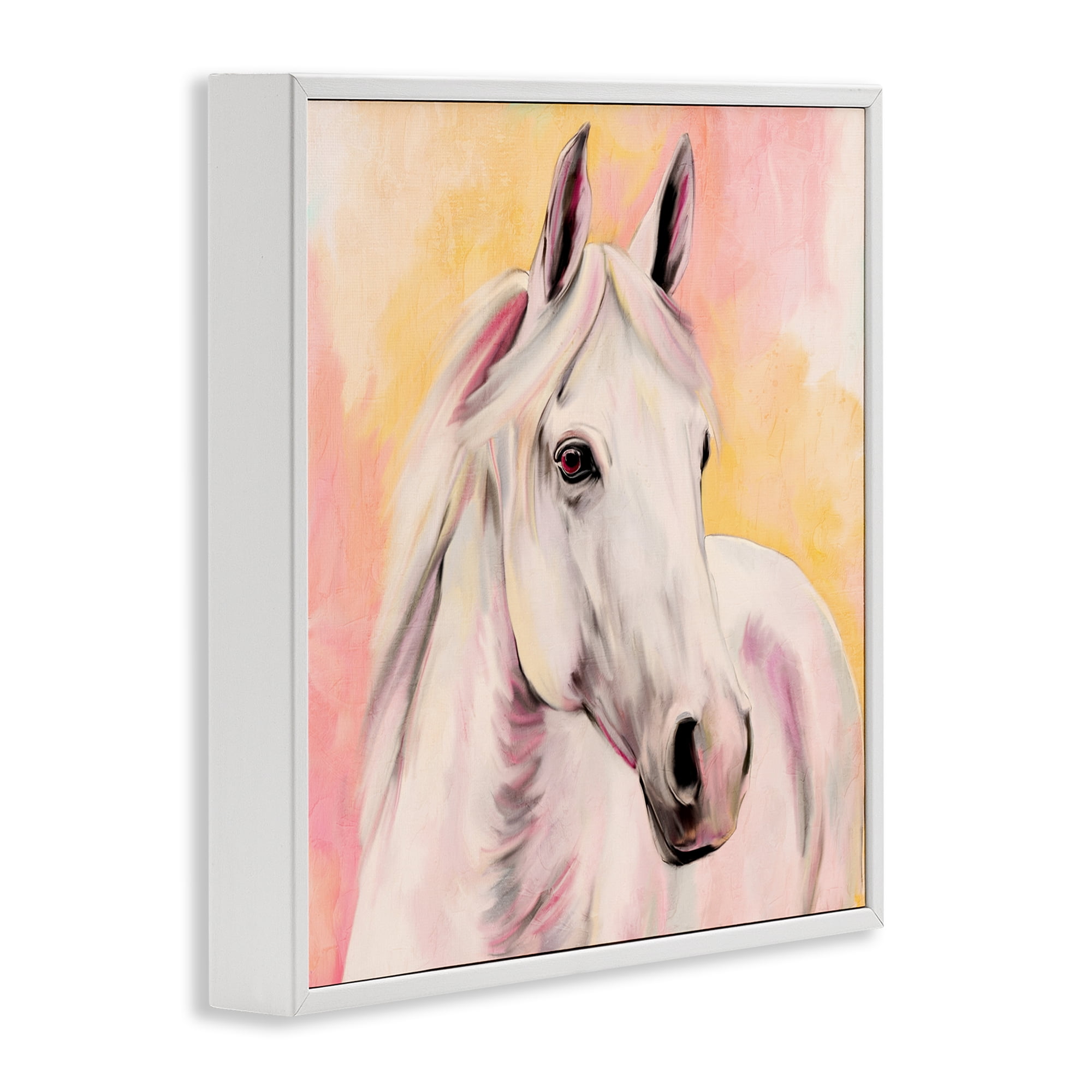 Sunset White Horse White Framed Giclee Art, design by Kim Allen