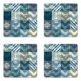 thumbnail image 1 of Nautical Coaster Set of 4, Marine Theme Wave Patterns in Patchwork Style Boxes Squares Striped Anchor Print, Square Hardboard Gloss Coasters, Standard Size, Blue Beige, by Ambesonne, 1 of 2