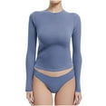 thumbnail image 1 of JIUKE Longues Shirts Chemises à Manches pour Femmes Col Rond T - Basiques d'Entraînement T-Shirts Ajustés Crop Tops pour Sortir, 1 of 5