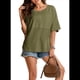 thumbnail image 1 of Blusas de Punto Gofre para Mujer, Moda 2025, Blusas de Patchwork Extragrandes con Cuello Redondo y Mangas 3/4, Verde L, 1 of 6