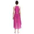 thumbnail image 2 of iiniim Women's Lyrical Dance Dress Halter Sleeveless Mesh Tulle High Low Skirt Leotard Modern Contemporary Dancewear Hot Pink M, 2 of 7