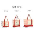 thumbnail image 3 of DALIX Stripe Tote Shoulder Bag Deluxe Cotton Canvas Set of 3 in Red, 3 of 7