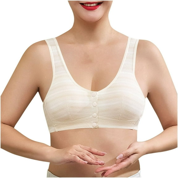 VISALY Sports Bras Front Closure Plus Size Bras for Women Tshirt Push Up Bralettes Plunge Seamless Bra Extra Elastic Breathable Bra Beige 36