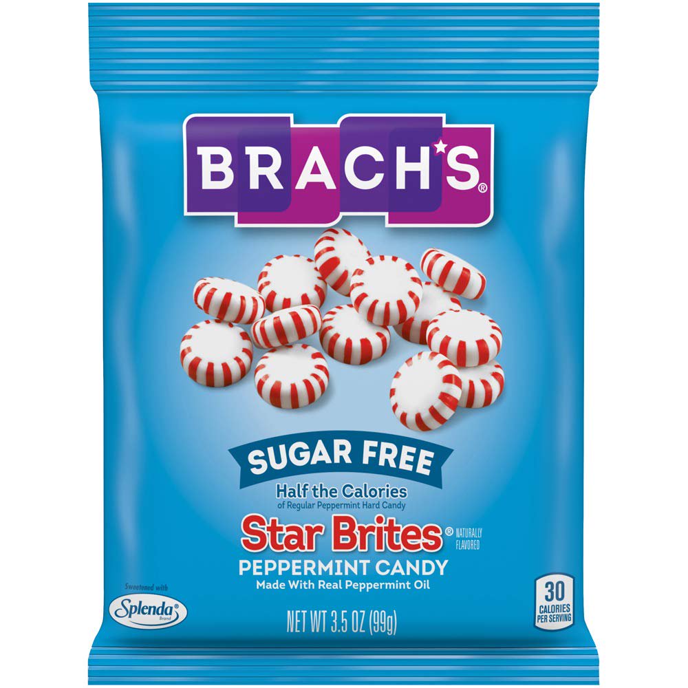 Brachs Sugar Free Star Brites Peppermints Hard Candy, 3.5 Ounce Peg Bag