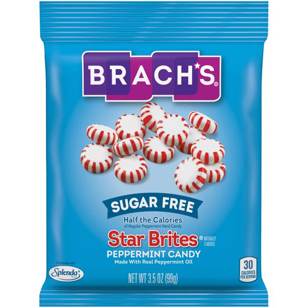 Brachs Sugar Free Star Brites Peppermints Hard Candy, 3.5 Ounce Peg Bag