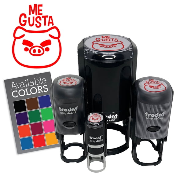 Me Gusta Spanish Funny Cartoon Pig Big Eyebrows Teacher Stamp Self-Inking Rubber Stamp for Stamping Ink Stamper Crafting Planners - 1/2 Inch Mini - Black Ink