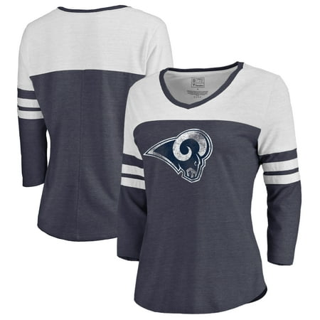 Los Angeles Rams NFL Pro Line by Fanatics Branded Women's Distressed Primary Logo Three-Quarter Sleeve Raglan Tri-Blend T-Shirt -