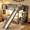 thumbnail image 2 of Bellemave Twin Over Twin Bunk Bed with Slide and Storage Staircase, Solid Wooden Floor Bunk Beds with LED Lights, Guardrails and Door, Maximize Space（Gray), 2 of 9