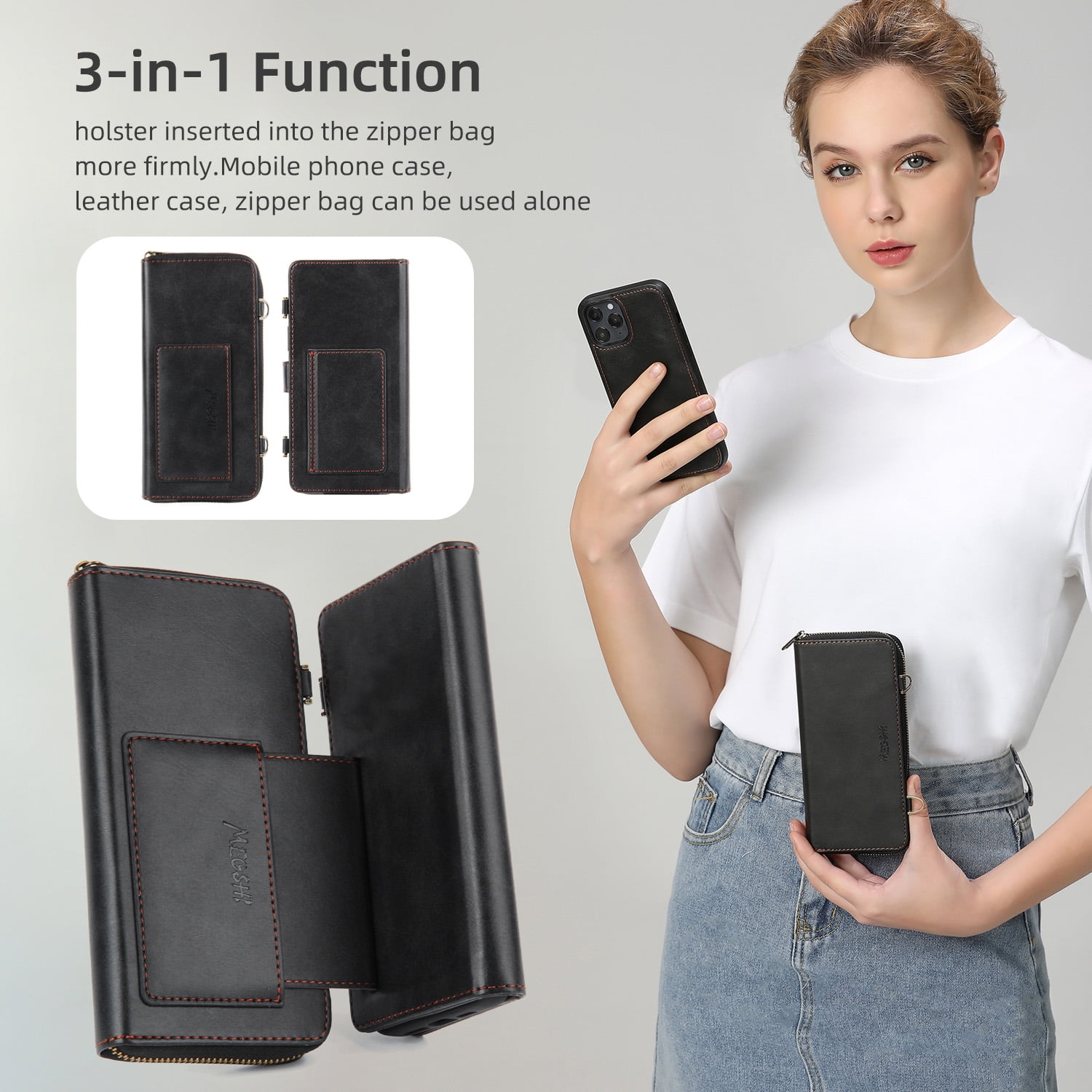 ShieldFlex Wallet Case Compatible with Samsung Galaxy S25 Ultra 5G,13-Card Holder Soft PU Leather Crossbody Wallet Zipper Pocket Magnetic Detachable Phone Cover Fit for Galaxy S25 Ultra,Black (3 IN 1)