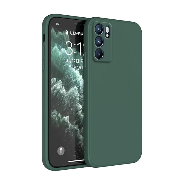 Square Liquid Silicone Case for OPPO Reno 6 Pro Plus Ultra Thin Protect Funda Reno6 6Pro ProPlus 5G Original Phone Cover Classic Dark Green Reno 6 Pro MTK 1200