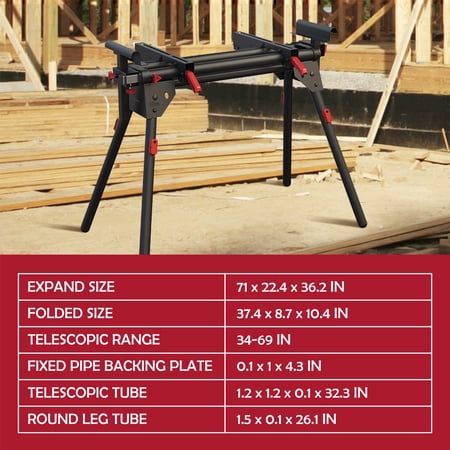 HYPER TOUGH HYPER STACK HEAVY DUTY 500-LB MITER SAW STAND, SUPPORTS 10′ BOARDS