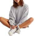 thumbnail image 3 of QASIEATN Hoodies for Graceful Women Fashion, Oversized Crewneck Solid Color Sweatshirt Side Slit Long Sleeve Pullover Slouchy Fit Tops, Womens Fall Tops, 3 of 6