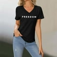 thumbnail image 2 of Freedom T Shirt Women V Neck Short Long Sleeve Letter Prints Basic Top Fashion Tee Breathable Stretch Classic Casual Relaxed Fit Daily Wear, 2 of 5