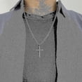 thumbnail image 2 of Collar con cruz de plata de ley 925 para hombre y mujer, 45 mm, eslabón cubano de acero inoxidable, pulido brillante, chapado en oro blanco de 18k, crucifijo con borde biselado.28in-71cm, 2 of 3