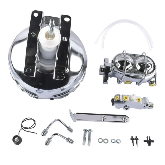 NEWZQ Chrome 11" Power Brake Booster and Master Cylinder Valve Kit for Chevrolet GMC 1973-1993 1 Set