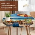 thumbnail image 3 of Coastal Beach Round Tablecloth 36-44 Inch Round Fitted Table Cloth with Elastic Edge, Vintage Summer Ocean Sea Wave Oil Painting Waterproof Table Cover Protector for Outdoor Picnic Party Dining, 3 of 6