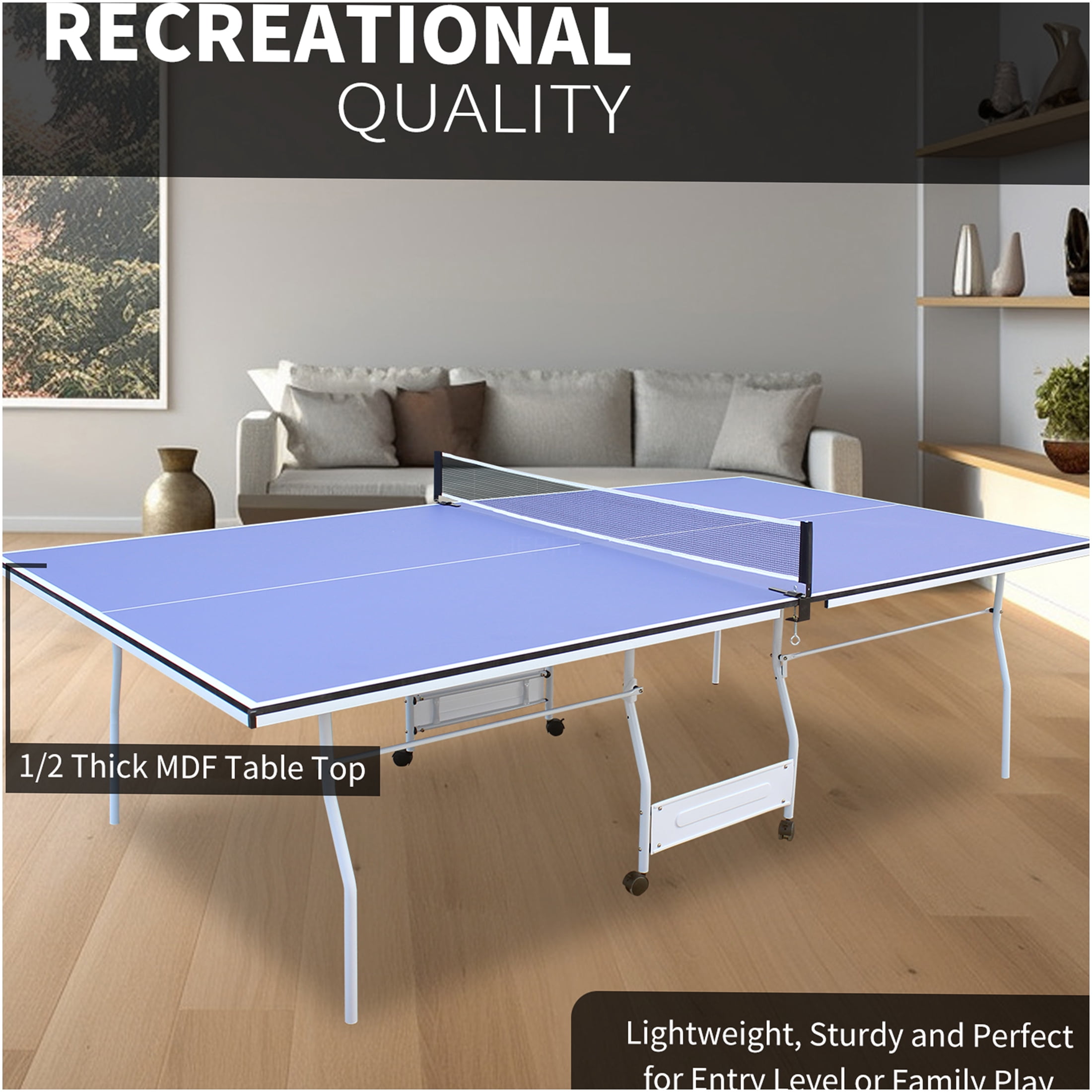 JERFIT 9ft Foldable Indoor Ping Pong Table Set with Net, Paddles & Balls, Professional MDF Top for Home and Office Games