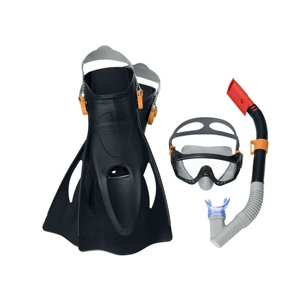 Juego de Snorkel Buceo Adulto Bestway Aletas Negro con Gris