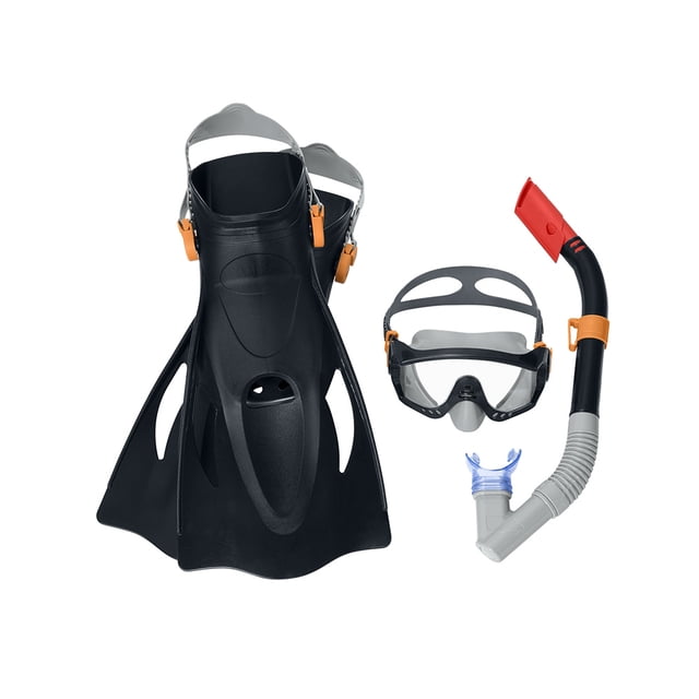 Juego de Snorkel Buceo Adulto Bestway Aletas Negro con Gris
