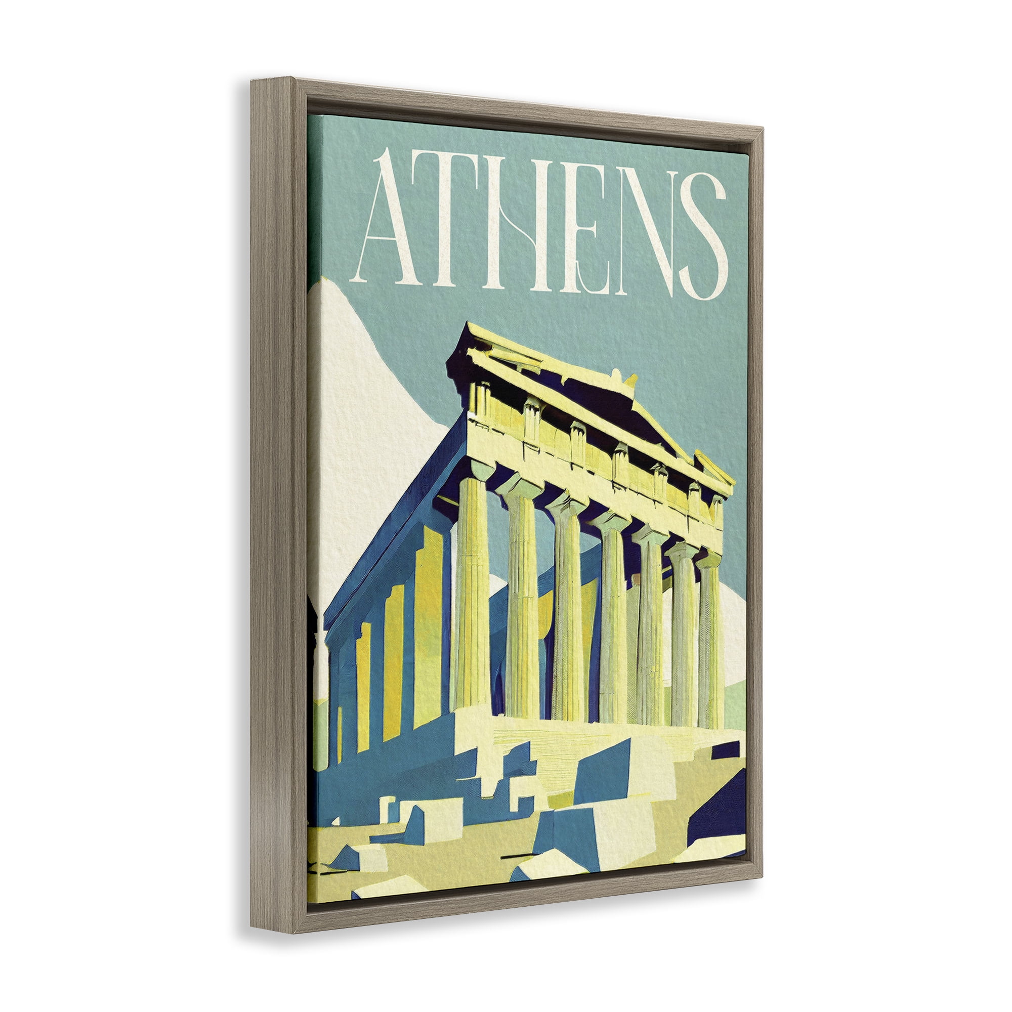 Stupell Industries Athens City Landmark Buildings & Architecture Painting Brown Floater Framed Canvas Art Print Wall Art, 25 x 31