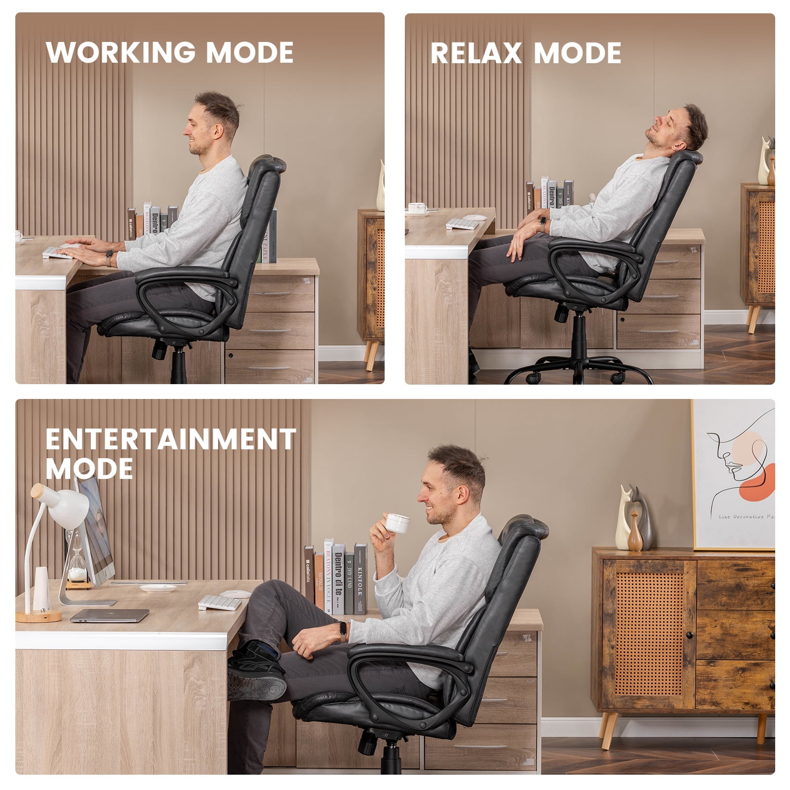 Mainstays Executive Ergonomic High Back Leather Home Office Desk Chair, Gray