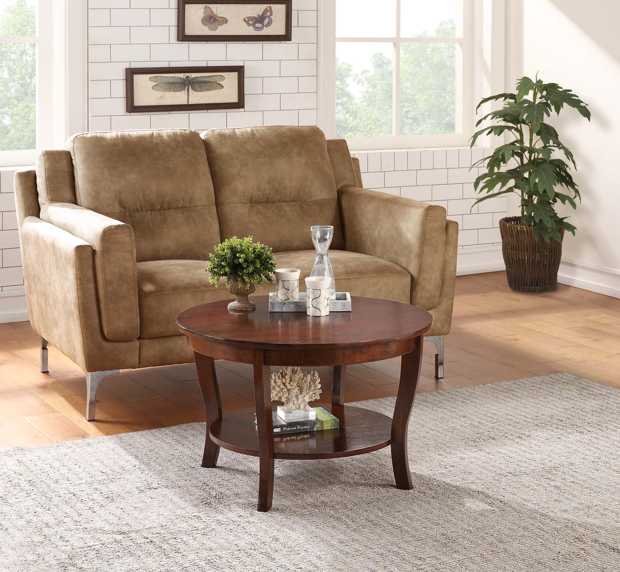 Convenience Concepts American Heritage Round Coffee Table with Shelf