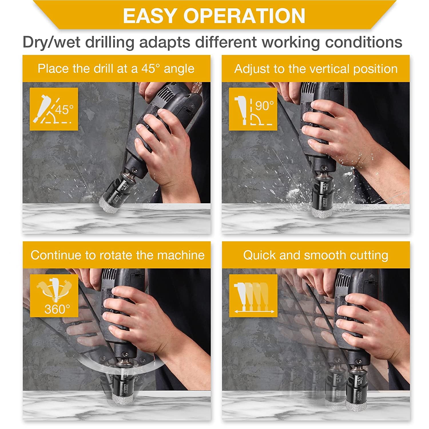 DAWOT 6PCS Diamond Core Drill Bits Set Tile Hole Saw Kit Vacuum Brazed Core Drill Bits(20/25/35/50/75/100mm) for Glass Marble Granite Stone Porcelain Tile Ceramic Brick
