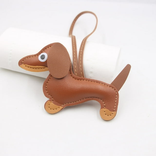 Leather Dachshund Keychain with Rope Handmade Sausage Dog Bag Charm for Phone Case, Car Keys & Pet Lover Accessory