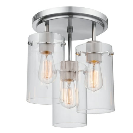 

Globe Electric Cusco 3-Light Brushed Steel Semi-Flush Mount Ceiling Light with Clear Glass Shades 60338