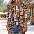 thumbnail image 4 of Mwjwdo Womens 3/4 Sleeve Book Ghost Printed Dressy Casual Henley Round Neck Relaxed Fit Tunic Tops Fall Shirts, 4 of 6