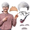 thumbnail image 1 of Set de peluca de cosplay para hombre mayor con pipa, gafas, bigote y cejas, 1 of 1