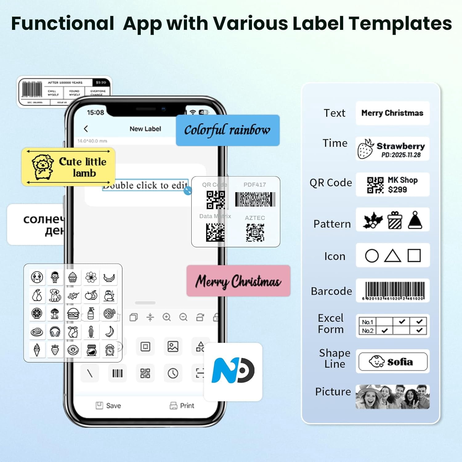 Mini Label Maker Machine with Tape, N12 Portable Bluetooth Label Printer, Thermal Sticker Labeler for Small Business, School, Home, Office(White)
