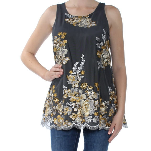 CHARTER CLUB $89 Womens New 1085 Gray Floral Scoop Neck Sleeveless Top M B B