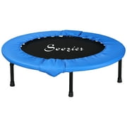 Soozier Φ40" Foldable Mini Fitness Trampoline Home Gym Yoga Exercise Rebounder Indoor Outdoor Jumper with Safety Pad, Blue and Black