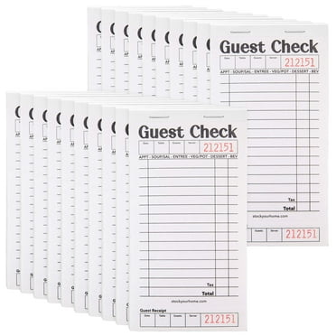 Stock Your Home Black White Guest Check Books for Servers (20 Pack) Server Note Pads, Waiter Checkbook, Food Receipt Book, Restaurant Order Pad, Paper Checks, Waitress Accessories, 1000 Total Tickets