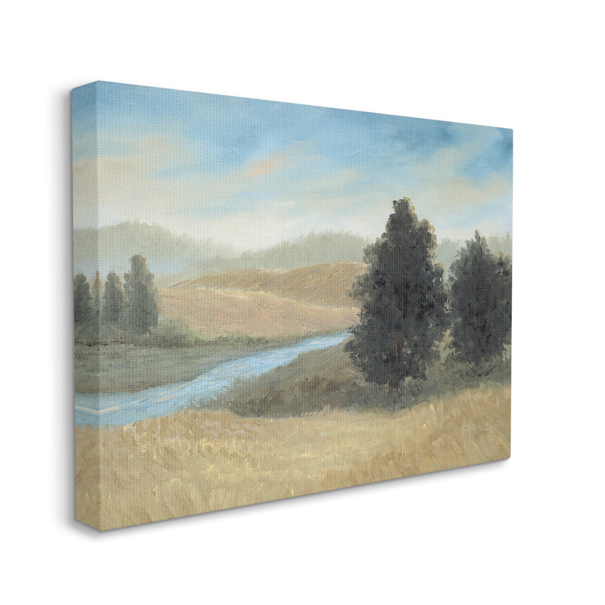 Stupell Industries Rural Creek Landscape Landscape Painting Gallery Wrapped Canvas Art Print Wall Art, 48 x 36
