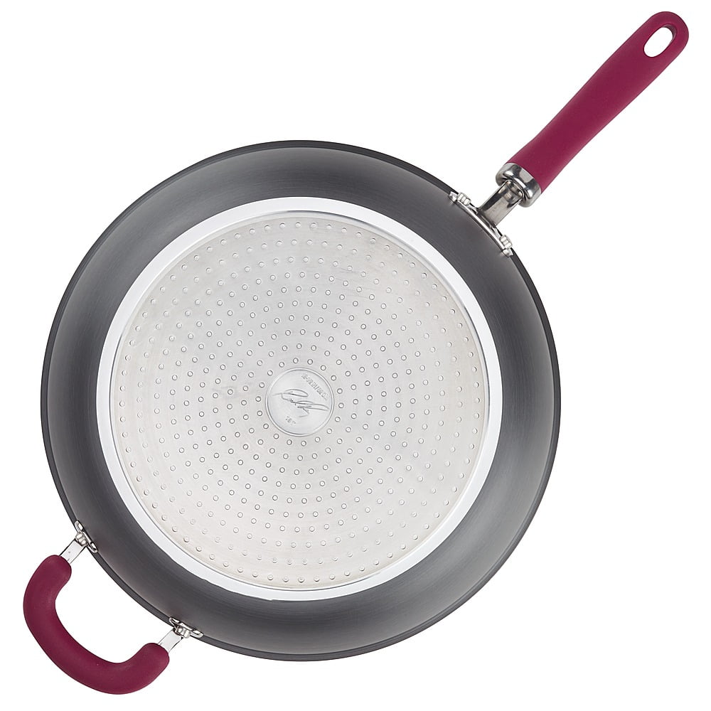 Rachael Ray Create Delicious 12.5" Hard-Anodized Aluminum Nonstick Deep Frying Pan, Burgundy Handle