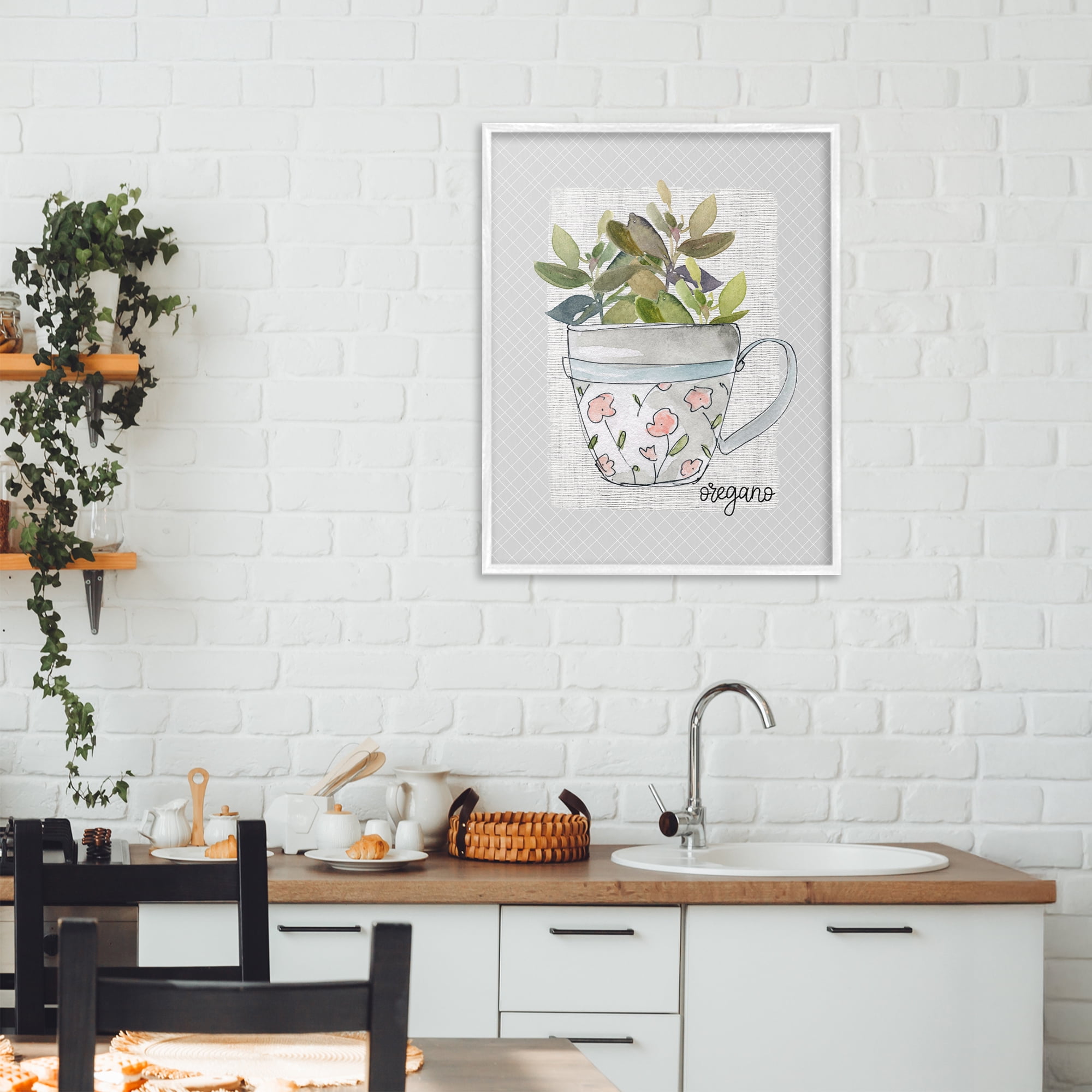 Stupell Industries Oregano Herb Mug White Framed Giclee Art, design by Livi Finn