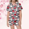 thumbnail image 3 of Baby Girl Pajamas Silk Print Short Sleeve Pjs Silk Tops and Shorts Fashion Valentines Day Pjs Home Outfit Set 2 Piece Summer Loungewear Nightwear Outfits 10-11 Years, 3 of 5