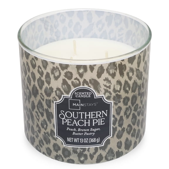Mainstays 3-Wick Glass Jar Candle with Decorative Wrap, Southern Peach Pie, 13 oz