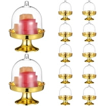 Topboutique 12 Pcs Mini Cake Stand with Lid Plastic Cupcake Display Plate with Dome Cover Dessert Container Chocolate Candy Case for Birthday Wedding Tea Party Supplies (Gold)