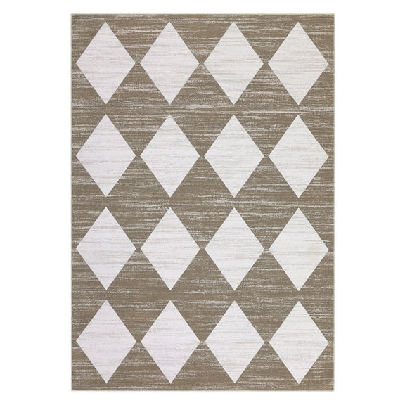 GlowSol 9'x12' Area Rugs for Living Room Modern Checkered Rug Geometric Distressed Trellis Rug Non-Slip Low Pile Carpet, Brown