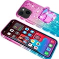 thumbnail image 4 of SOGA Quicksand Cover Cute Girl Phone Case Compatible for Apple iPhone 13 mini Case, with Ring for Magnetic Car Mounts, Lanyard, Tempered Glass - Pink / Blue, 4 of 5