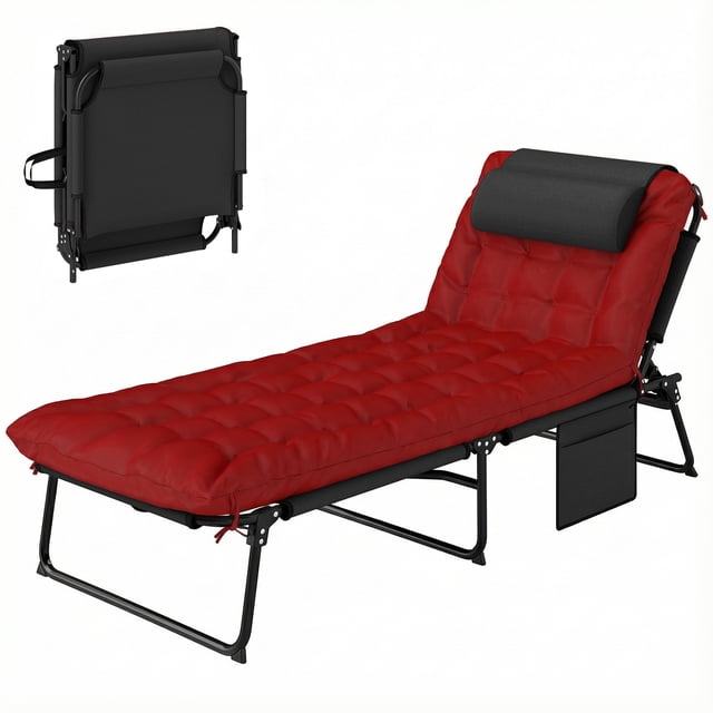 Outsunny Fauteuil de Jardin Pliant avec Coussin, Inclinable, Rouge Bordeaux
