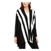 ALFANI Womens Black Striped Long Sleeve Open Cardigan Sweater Petites PL