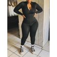 thumbnail image 6 of Women Jumpsuits Bodysuits Long Sleeve Stand Collar Plain Unitard Skinny Pants Zipper Front Solid Color Casual, 6 of 6